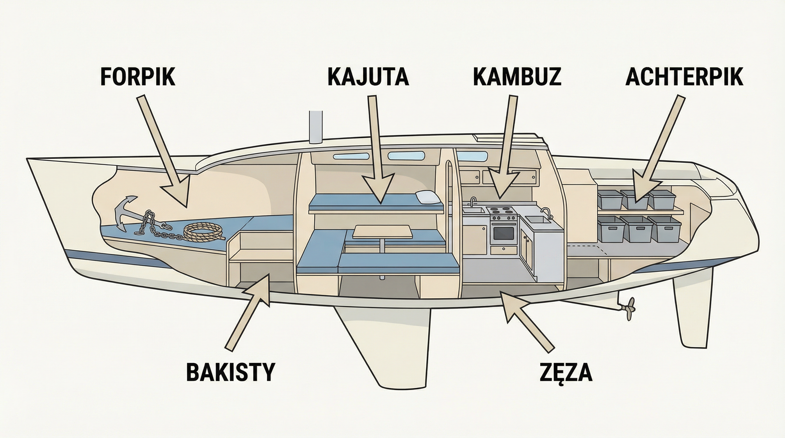 Przekrój kadłuba jachtu